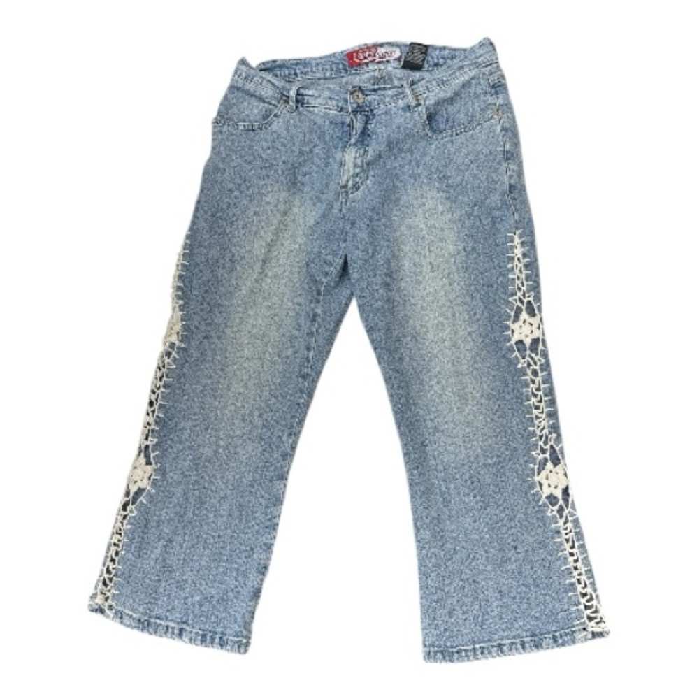 Vintage Lazer Jeans Women's Blue Denim with Lace Detail Stretch Capri Size 7 Y2K